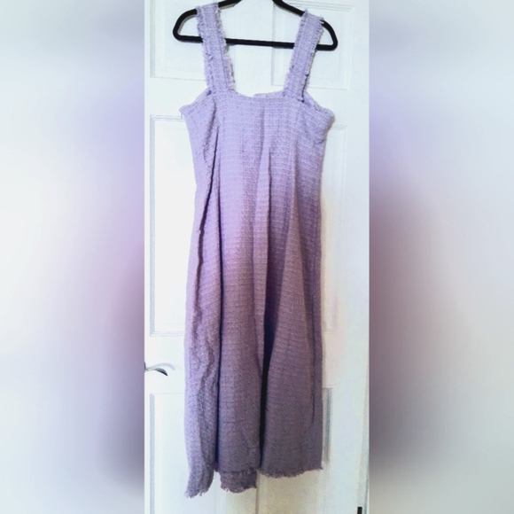 New-Zara long button up lilac Cotton Tweed Weave Large Crystal Buttons Dress - Picture 3 of 12